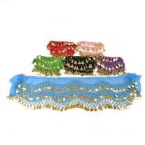 6 pc Chiffon Gold Coin Hip Scarves 