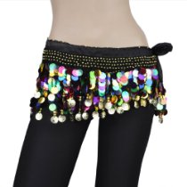  Gold Coin Hip Scarf with Colorful Paillettes 