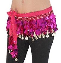  Multi-Row Paillettes Hot Pink and Gold Coin Hip Scarf 